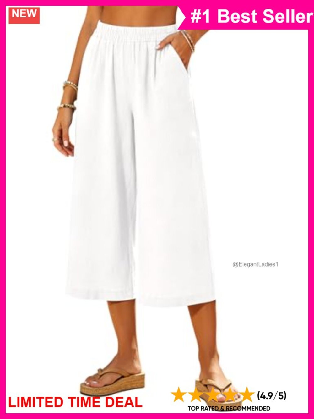 Wide Leg Capri Pants Rayon Linen Blend Cropped Summer Lounge